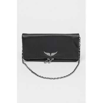 Geanta crossbody de piele cu clapa Rock - Negru