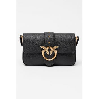 Geanta crossbody de piele cu logo - Negru