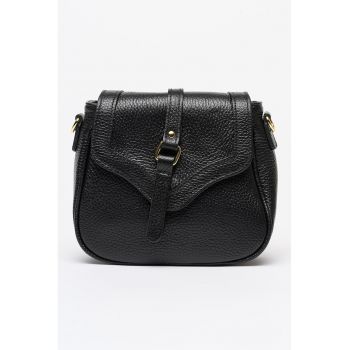 Geanta crossbody din piele cu accesoriu logo - Negru