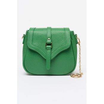 Geanta crossbody din piele cu accesoriu logo - Verde