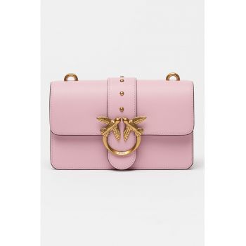 Geanta crossbody din piele cu bareta din lant - Roz prafuit deschis