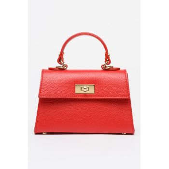 Geanta crossbody din piele cu clapa si bareta detasabila - Rosu