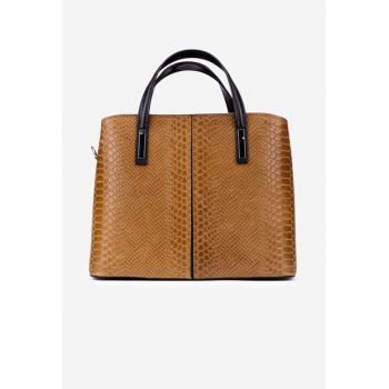 Geanta dama confectionata din piele croco - 67945 - Maro cognac