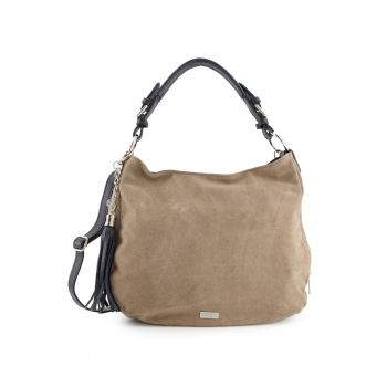Geanta dama  din piele intoarsa - maro - 28x34x10cm - cu curea detasabila - 4 compartimente interioare - 3 exterioare