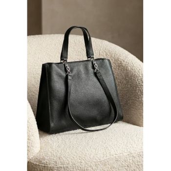 Geanta dama din piele texturata neagra