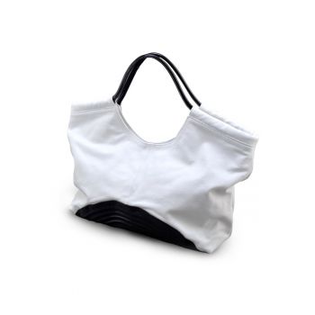 Geanta dama Flow -  piele naturala - alb-negru