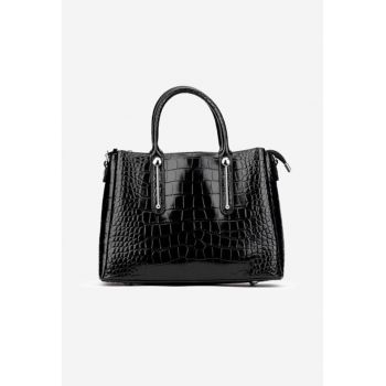 Geanta dama neagra din piele model croco