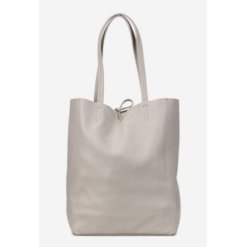 Geanta dama shopper din piele naturala gri