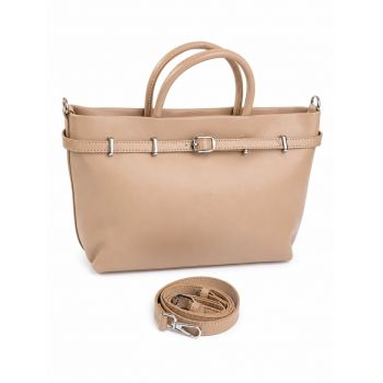 Geanta de dama, 7738, piele naturala, Crem