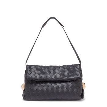 Geanta de piele ecologica cu design tesut - Negru