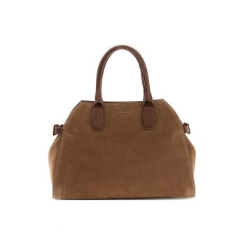 Geanta de piele intoarsa cu maner Liza - Caramel