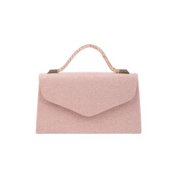 Geanta-plic cu aspect stralucitor si bareta din lant - Roz pastel