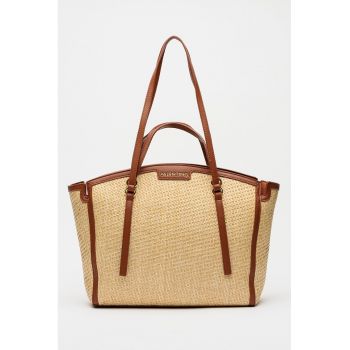 Geanta shopper cu detalii logo - Maro inchis/Maro deschis