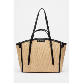Geanta shopper cu detalii logo - Negru/Maro deschis