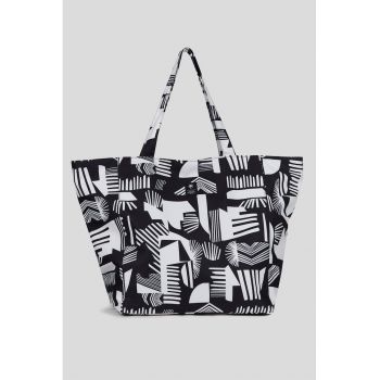 Geanta shopper cu model - Negru/Alb optic