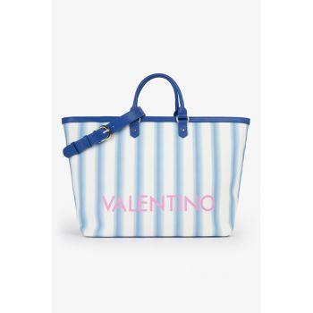 Geanta shopper din piele ecologica cu model floral - Alb/Albastru deschis