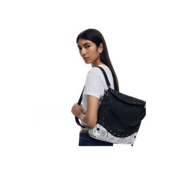 Geanta si rucsac - 2 in 1 - de dama - de mana si umar -  seria Snake Patch Jersey - Negru