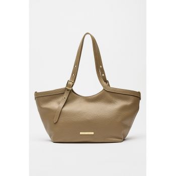 Geanta tote din piele cu barete ajustabile - Maro taupe deschis