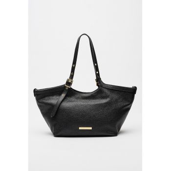Geanta tote din piele cu barete ajustabile - Negru