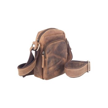 Geanta umar barbati piele naturala maro antichizat 16 x 19 cm - Vintage -