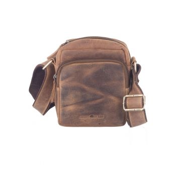 Geanta umar barbati piele naturala maro antichizat 16 x 19 cm - Vintage -