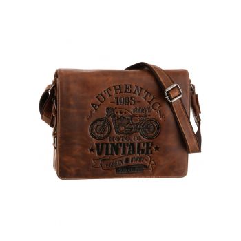 Geanta umar barbati piele naturala maro antichizat 34 x 28 cm - Cafe Racer -  Maro antichizat