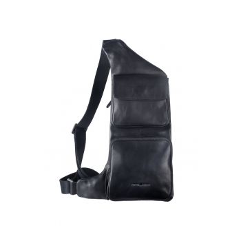 Geanta umar barbati piele naturala negru 25 x 38 cm - Pure Black -  Negru