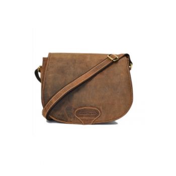 Geanta umar dama piele naturala maro antichizat 30 x 25 cm - Vintage -  Maro antichizat