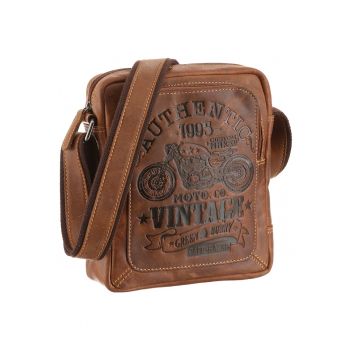 Geanta umar piele naturala maro antichizat 22 x 24 cm - Cafe Racer -  Maro antichizat