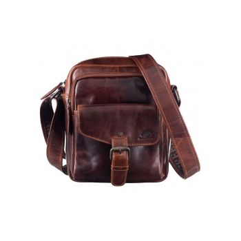 Geanta umar unisex piele naturala maro 24 x 25 cm - Rugged -  Maro