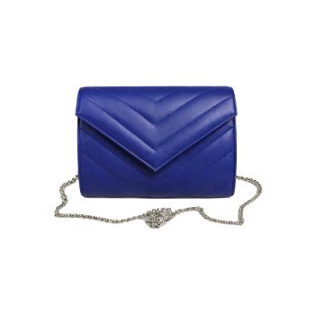 Plic din piele naturala Val Clutch - Albastru inchis/Argintiu