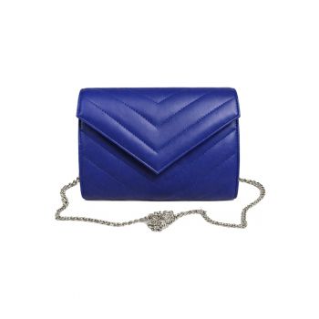 Plic din piele naturala Val Clutch - Albastru inchis/Argintiu