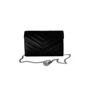 Plic din piele naturala Val Clutch - Negru/Argintiu