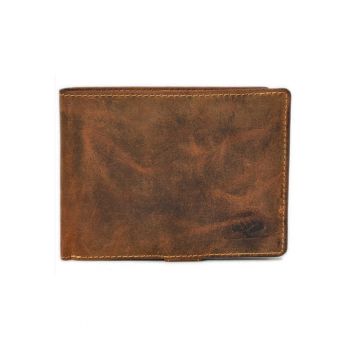 Portofel barbati piele naturala maro antichizat 12.5 x 10 x 2.5 cm - Vintage -