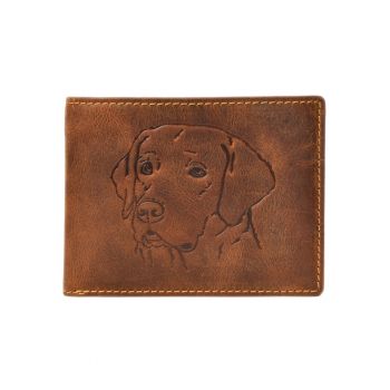 Portofel barbati piele naturala maro antichizat 12.5 x 9.5 x 2.5 cm - Vintage Labrador -  Maro antichizat