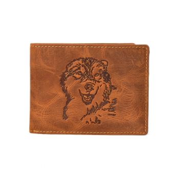 Portofel barbati piele naturala maro antichizat 12 x 9 cm - Vintage Wolf -  Maro antichizat