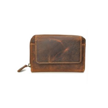 Portofel dama piele naturala maro antichizat 13.5 x 9.5 x 4.0 cm - Vintage -  Maro antichizat