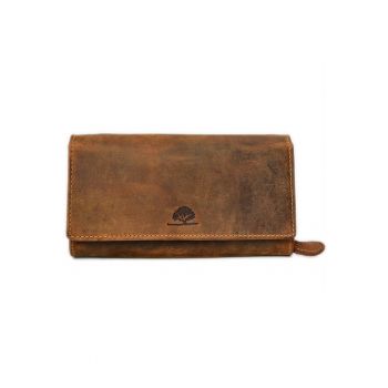 Portofel dama piele naturala maro antichizat 18.5 x 10.0 x 4.0 cm - Vintage -  Maro antichizat