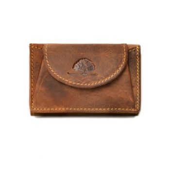 Portofel dama piele naturala maro antichizat 9.5 x 6 cm - Vintage -