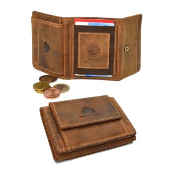 Portofel unisex piele natural maro antichizat 10 x 7 cm - Vintage -  Maro antichizat