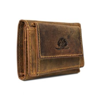 Portofel unisex piele naturala maro antichizat 10 x 8 cm - Vintage -