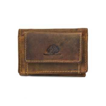 Portofel unisex piele naturala maro antichizat 10 x 8 cm - Vintage -