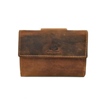 Portofel unisex piele naturala maro antichizat 14 x 10 cm - Vintage -