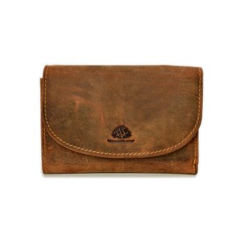 Portofel unisex piele naturala maro antichizat 15 x 11 cm - Vintage -  Maro antichizat