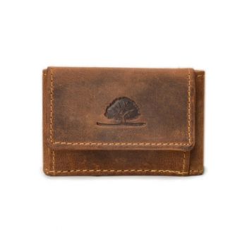 Portofel unisex piele naturala maro antichizat 8.5 x 6 cm - Vintage -  Maro antichizat