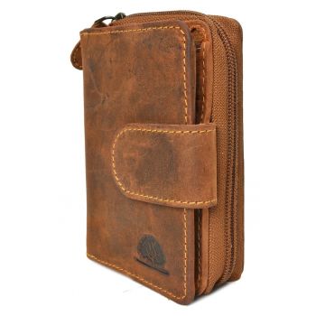 Portofel unisex piele naturala maro antichizat 9 x 12.5 x 3.5 cm - Vintage -