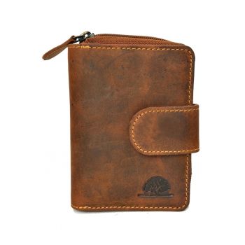 Portofel unisex piele naturala maro antichizat 9 x 12.5 x 3.5 cm - Vintage -
