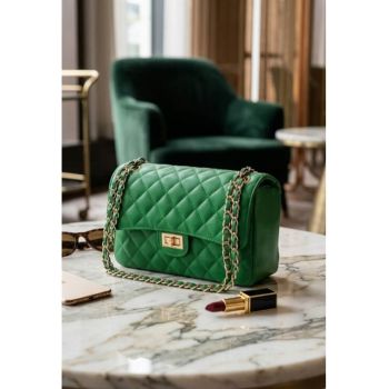 Poseta dama  piele naturala - aspect matlasat - 2 manere - verde deschis