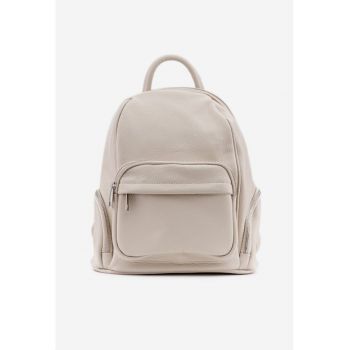 Rucsac dama bej deschis din piele cu buzunare