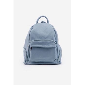 Rucsac dama bleu din piele cu buzunare